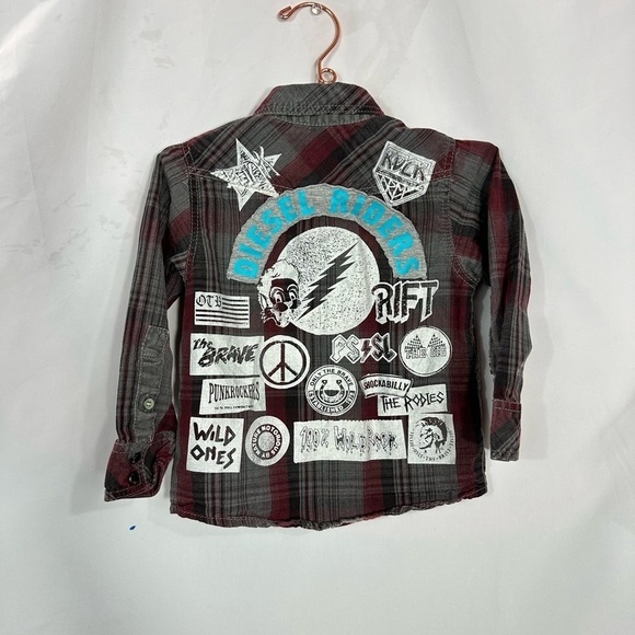 Diesel Kids plaid button down with patches size 2 - Picture 6 of 8